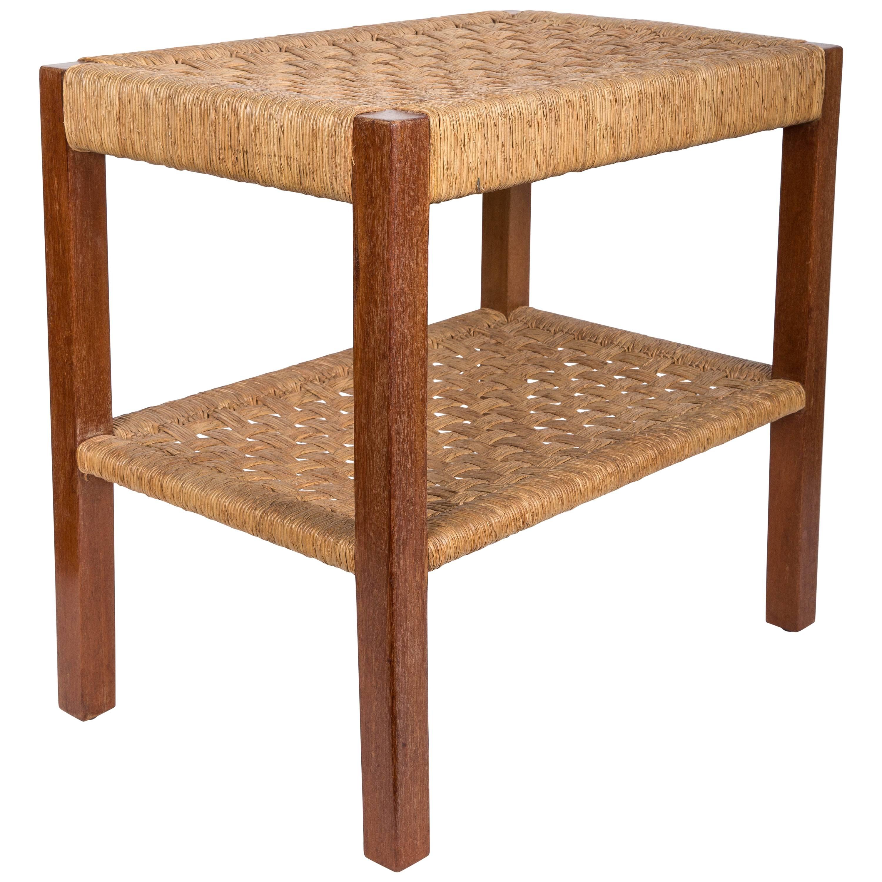 Walnut and Rush Two-Tiered Side Table