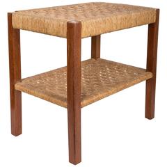 Walnut and Rush Two-Tiered Side Table 3