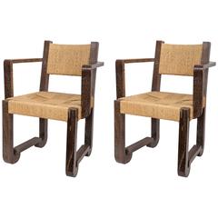 Set of Four Wooden and Rush Side Chairs