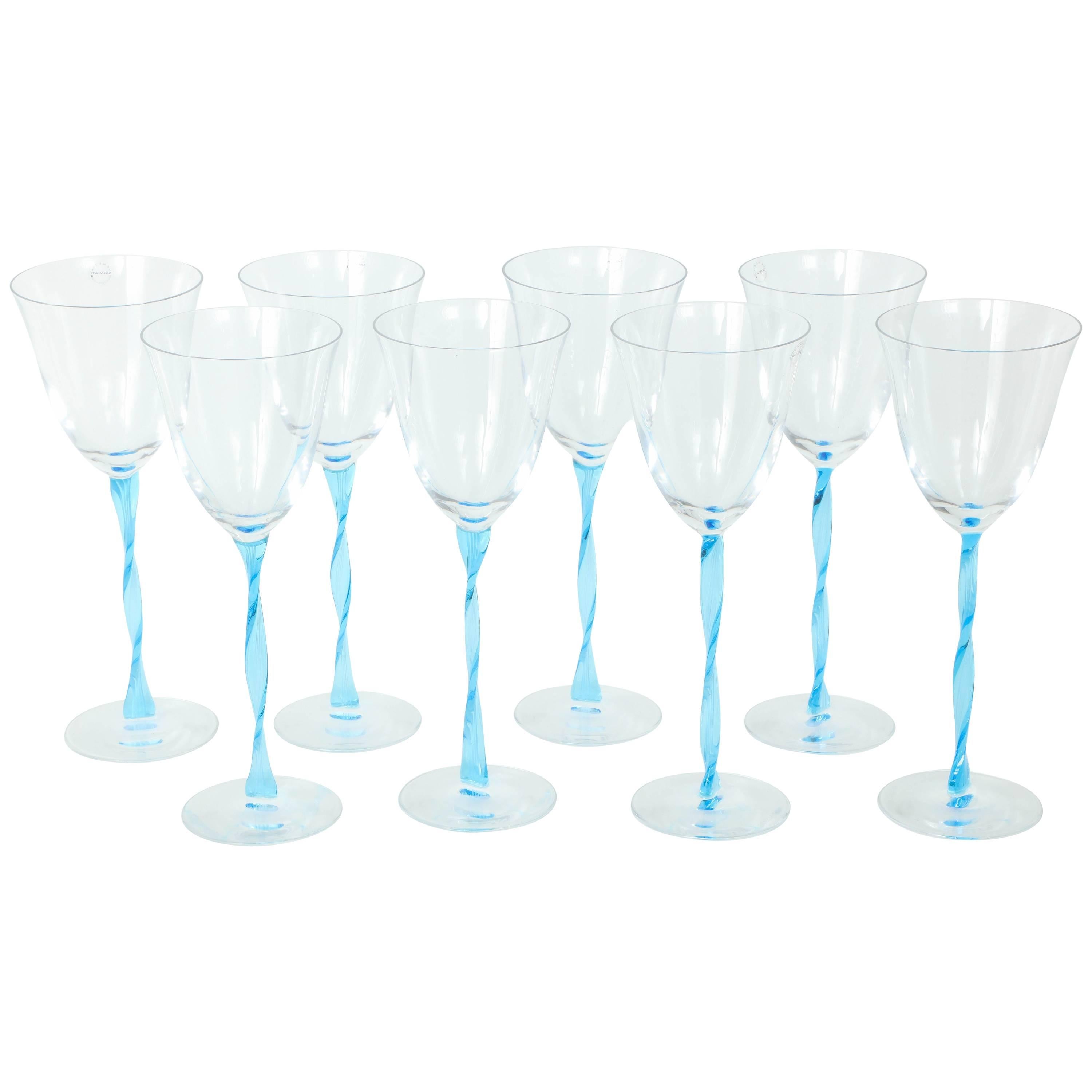 Eight Salviati Murano Wine Glasses For Sale