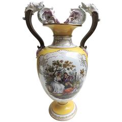 LARGE 21 inch German KPM Two-Handled Vase, Scenes Both Sides, Mask Handle