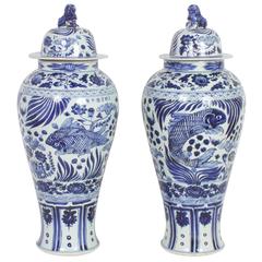 Large Pair of Chinese Export Style Lidded Temple Jars 7
