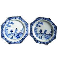 Pair of 18th Century Blue and White Porcelain Plates