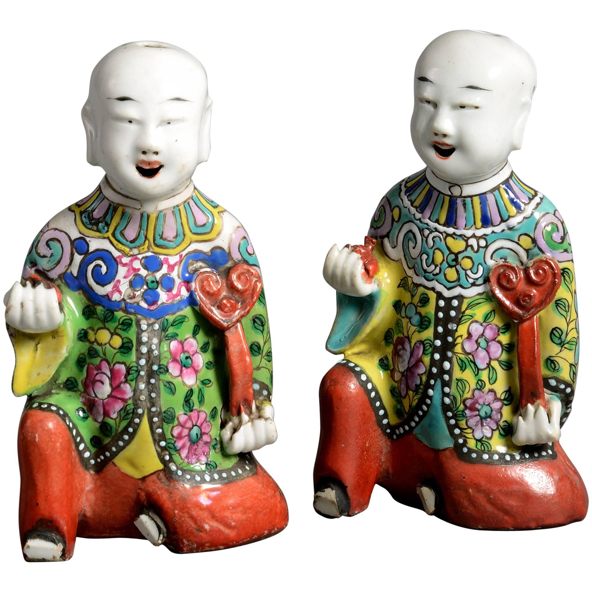 Pair of Early 19th Century Porcelain Chinese Laughing Boys
