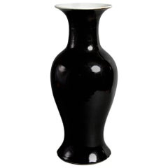 19th Century Black Qing Glazed Monochrome Porcelain Baluster Vase