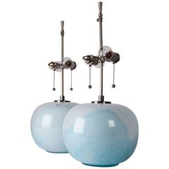 Mid Century Modern Holmegaard Jasmin and Nickel Table Lamps, Circa 1980