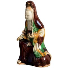18th Century Famille Vert Brown Porcelain Figure of the Goddess Quan Yin