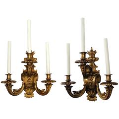 Wonderful Pair French Gilt Neoclassical Flame Caldwell Bronze Regency Sconces
