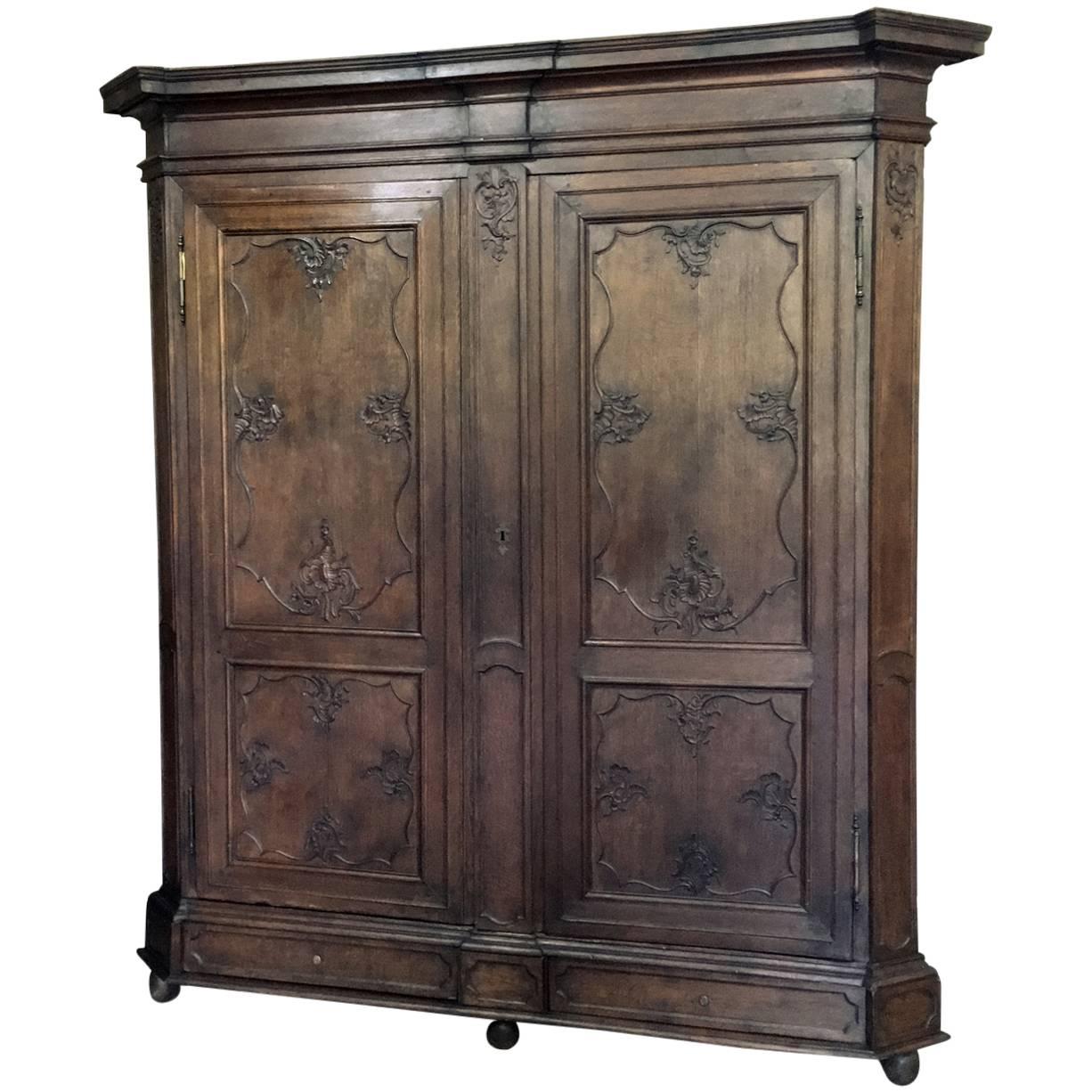 18th Century Antique Country French Oak Grand Chateaux Armoire