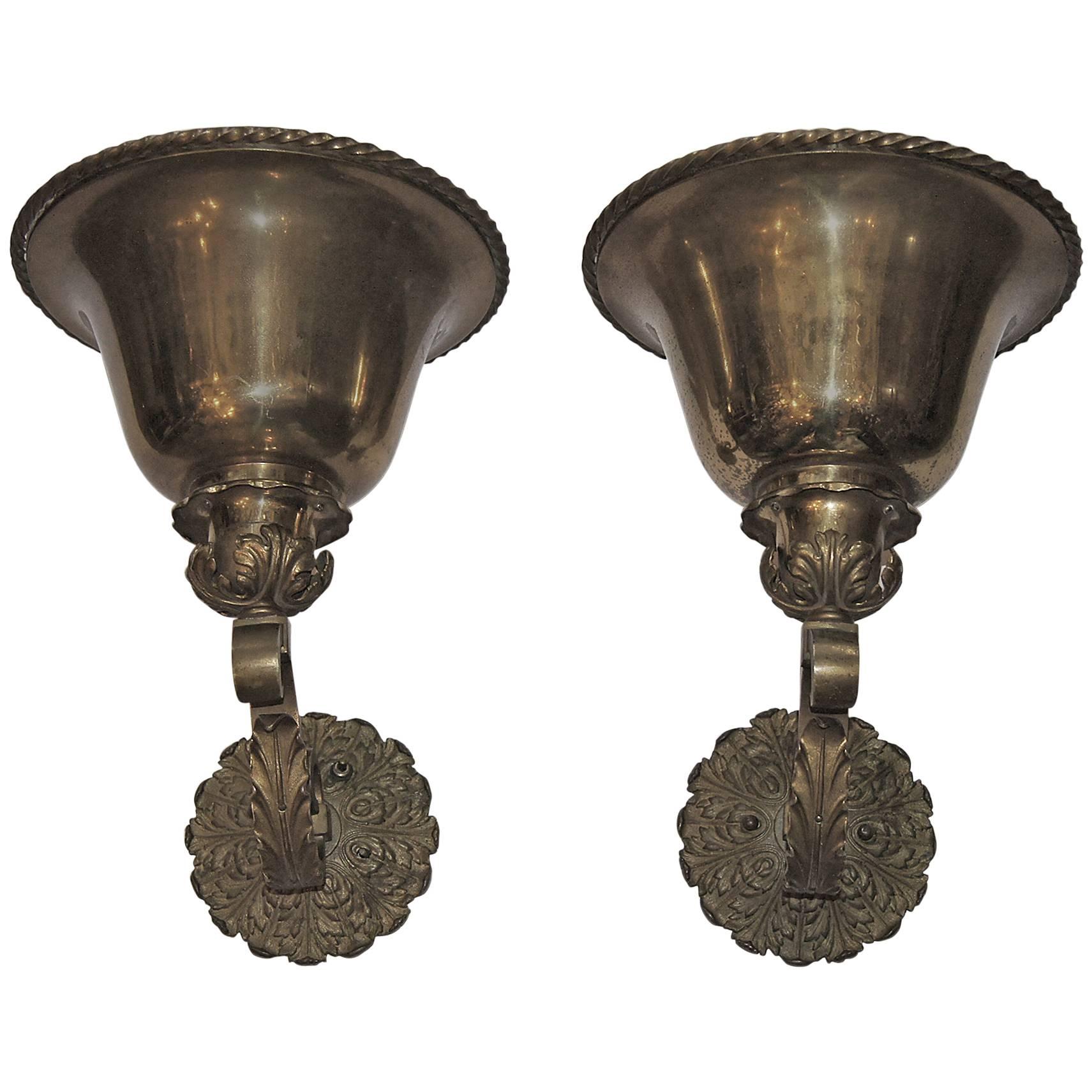 Pair of Bronze Uplight Sconces For Sale