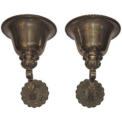 Vintage Pair of Bronze Uplight Sconces