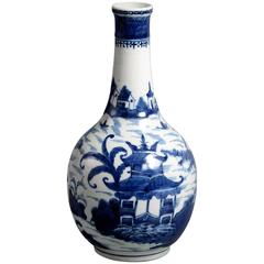18th Century Blue and White Glazed Bottle Vase