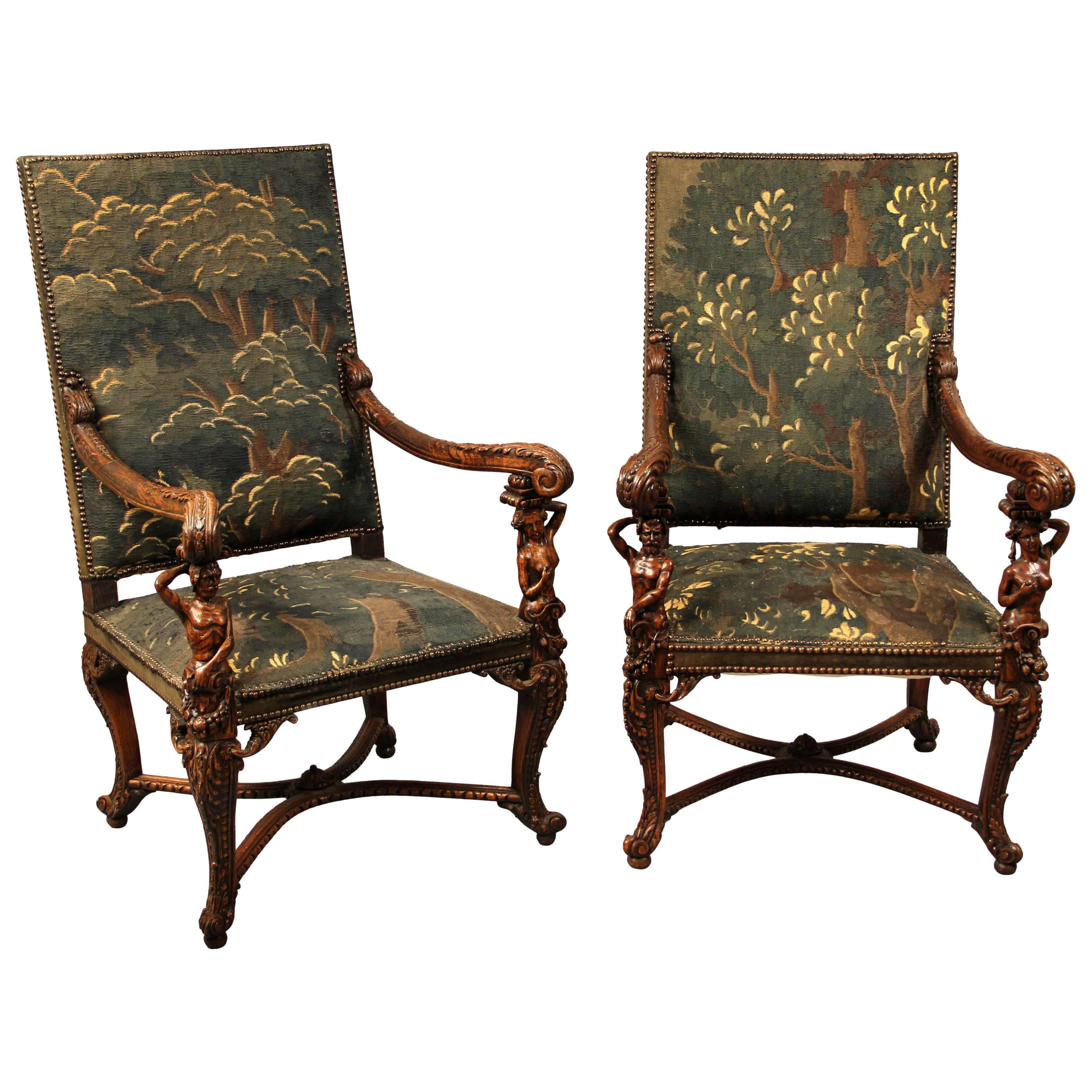 Fine Pair of Late 19th Century Carved Wood Armchairs