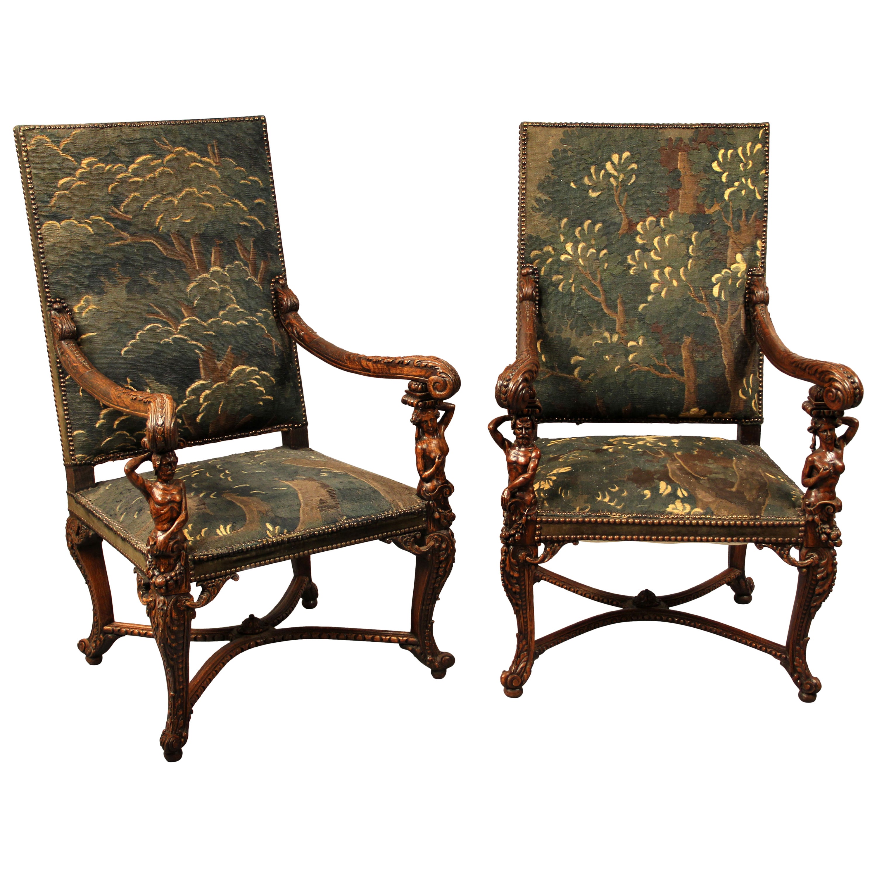 Pair of Exceptional carved Wood Armchairs For Sale at 1stDibs