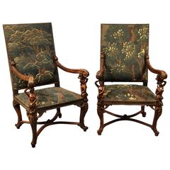 Fine Pair of Late 19th Century Carved Wood Armchairs 6