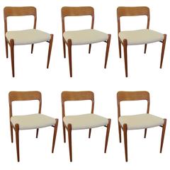 Six Niels O. Moller Model, 75 Chairs in Teak with Cream Upholstery