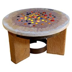 1950s Illuminated Terrazzo Starburst Table with Glass Insets