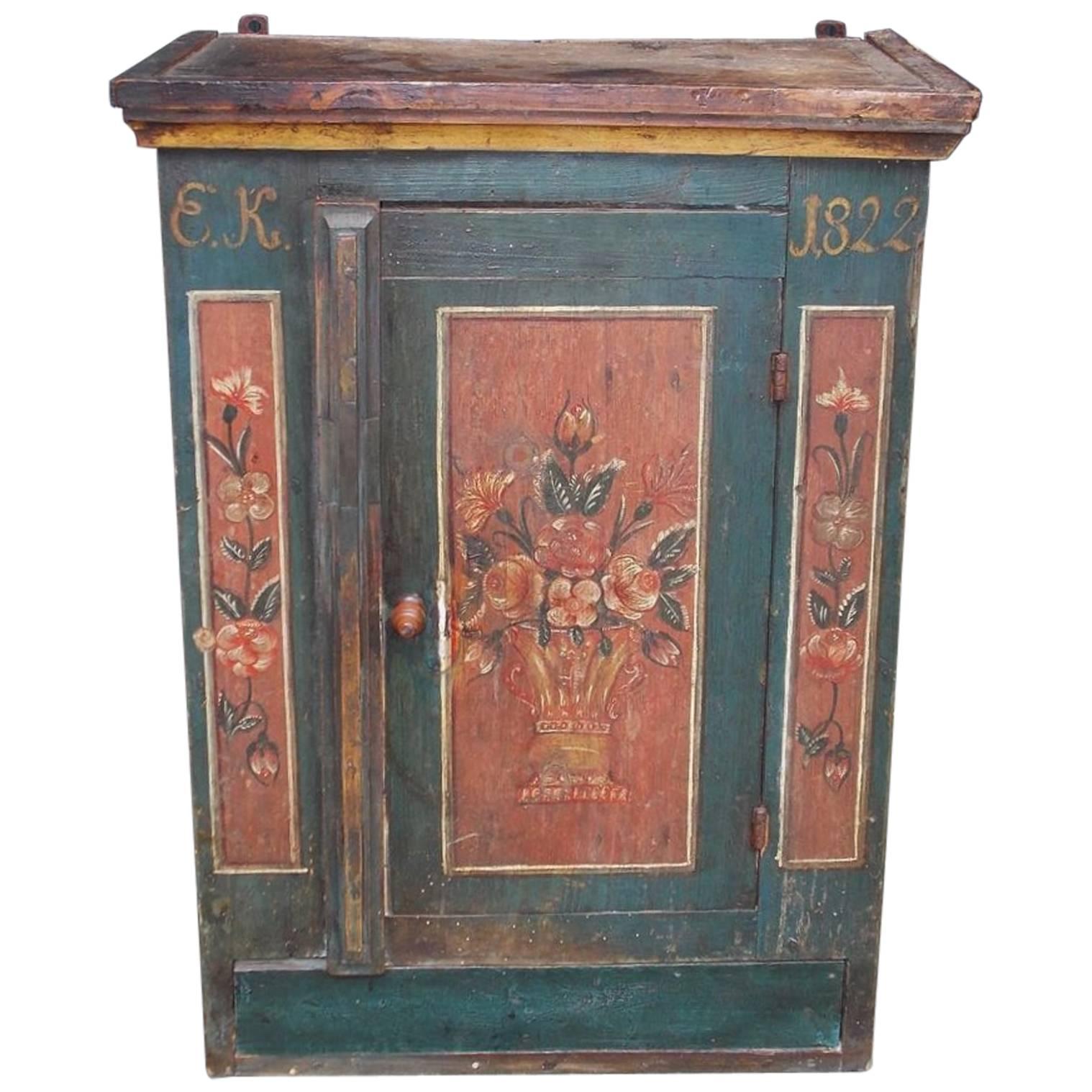 French Deil Painted & Stenciled Hanging Cabinet, Circa 1822