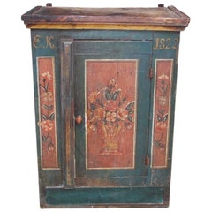 French Deil Painted & Stenciled Hanging Cabinet, Circa 1822