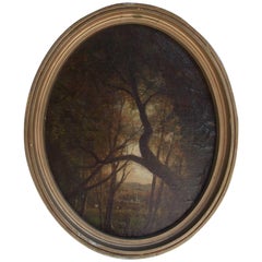 American Diminutive Oval Oil on Canvas Landscape, Circa 1870