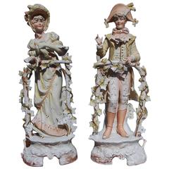 Antique Pair of French Bisque Standing Figurines, Circa 1880