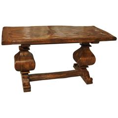 French Oak Sofa Table with Parquet Top