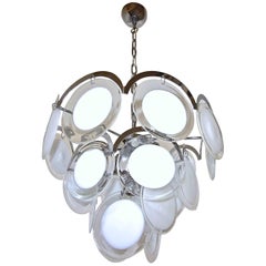 Murano Vistosi Clear and White Disk Chandelier