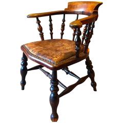 Antique Smokers Desk Chair Armchair Solid Oak, 19th Century, Victorian