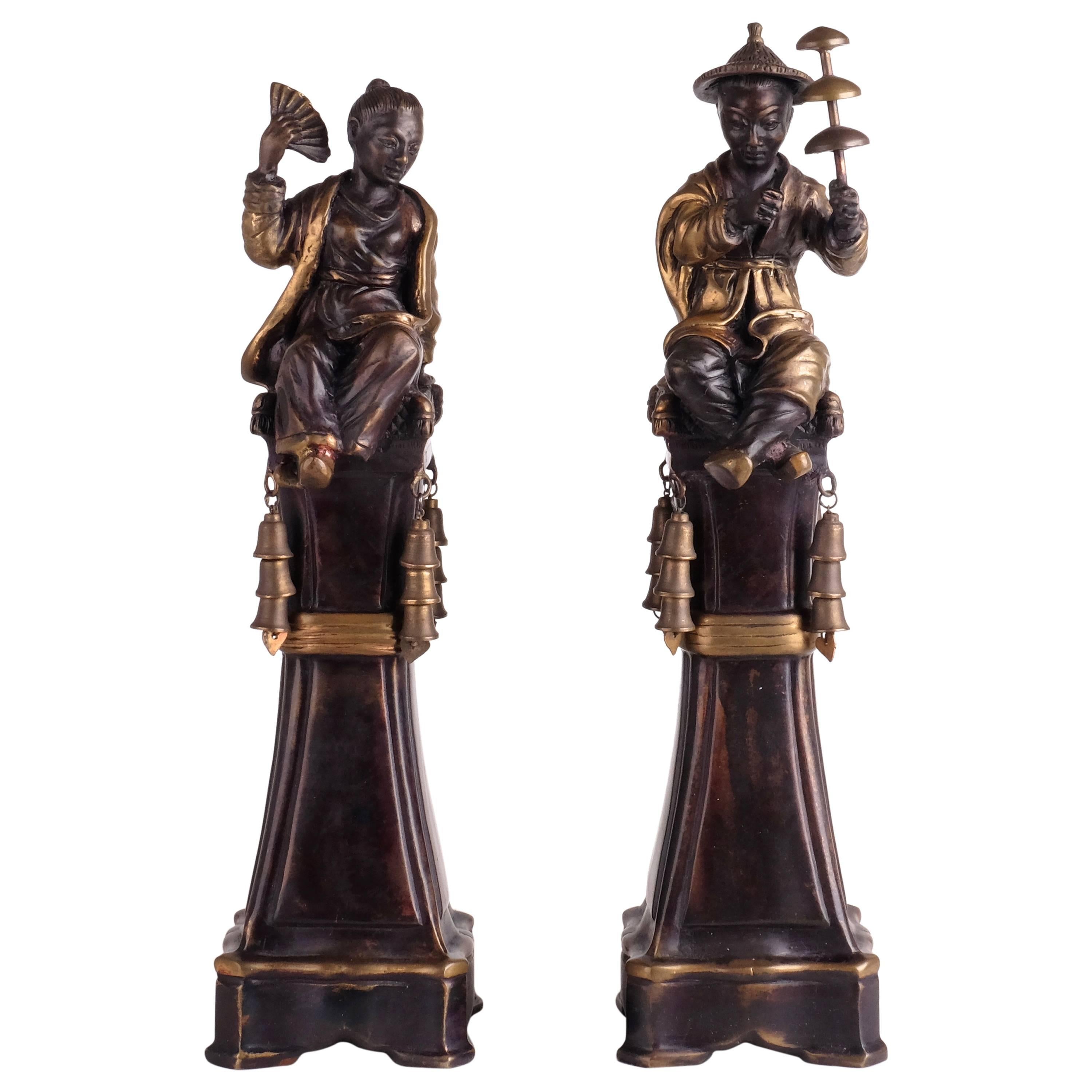 Pair of Chinese Figures in Bronze from the 1940s, Italy