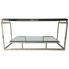 Mid Century Modern Chrome and Glass Console Table, Manner of Milo Baughman 