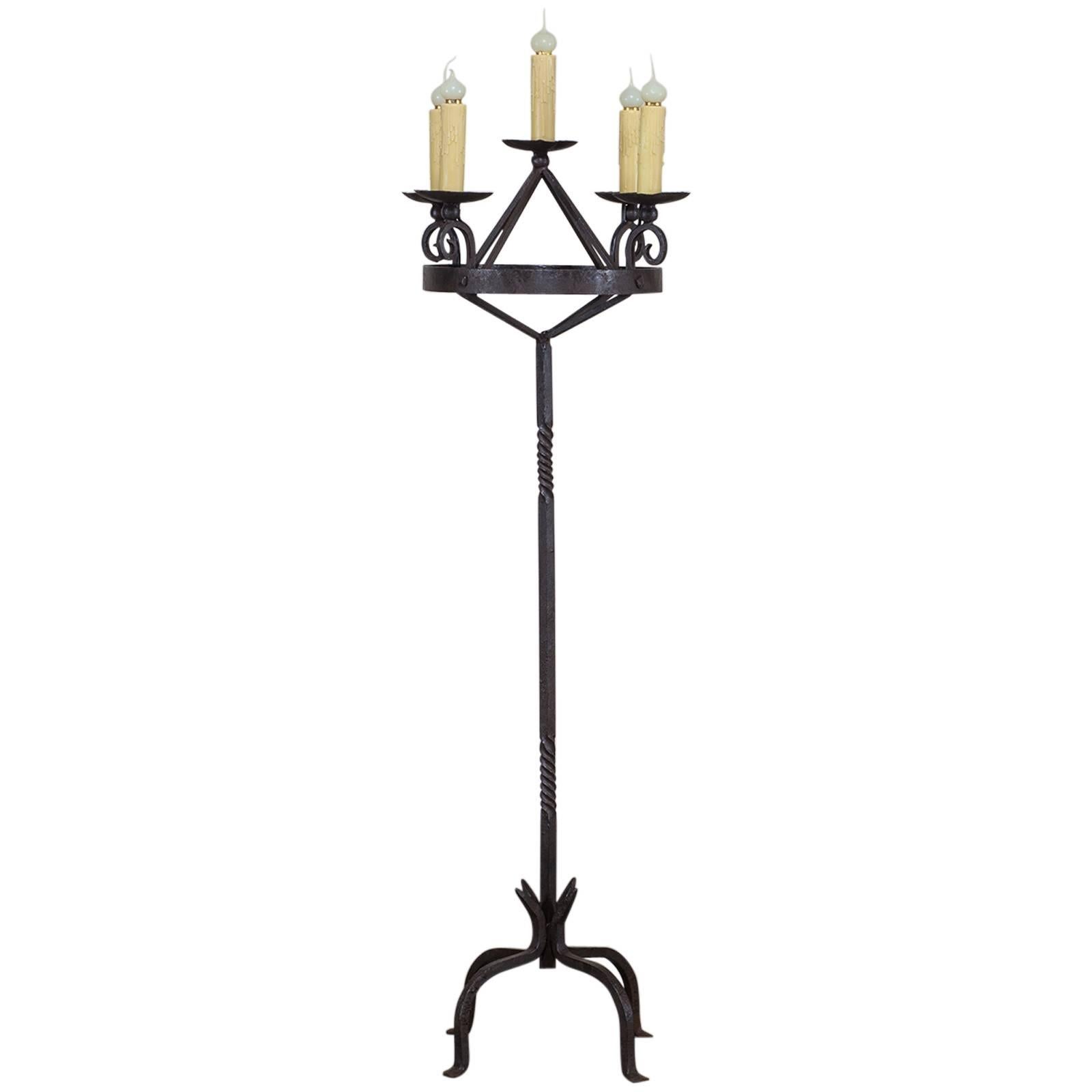 Antique French Forged Iron Floor Lamp, circa 1890 For Sale