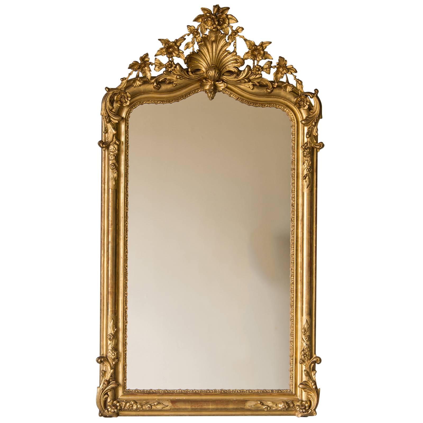 French Régence Antique Gold Leaf Mirror, circa 1880