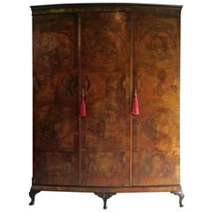 Antique Flame Fronted Walnut Wardrobe Two-Door Large