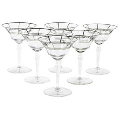 Vintage Art Deco Martini Set of Six Glasses
