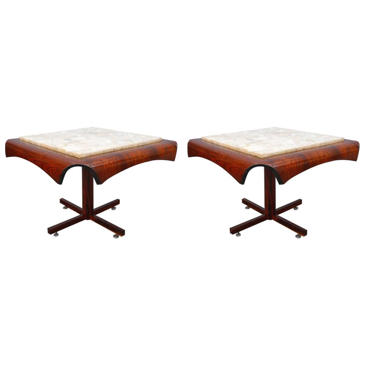 Pair of 1960s Marble and Jacaranda Side Tables by Jorge Zalszupin