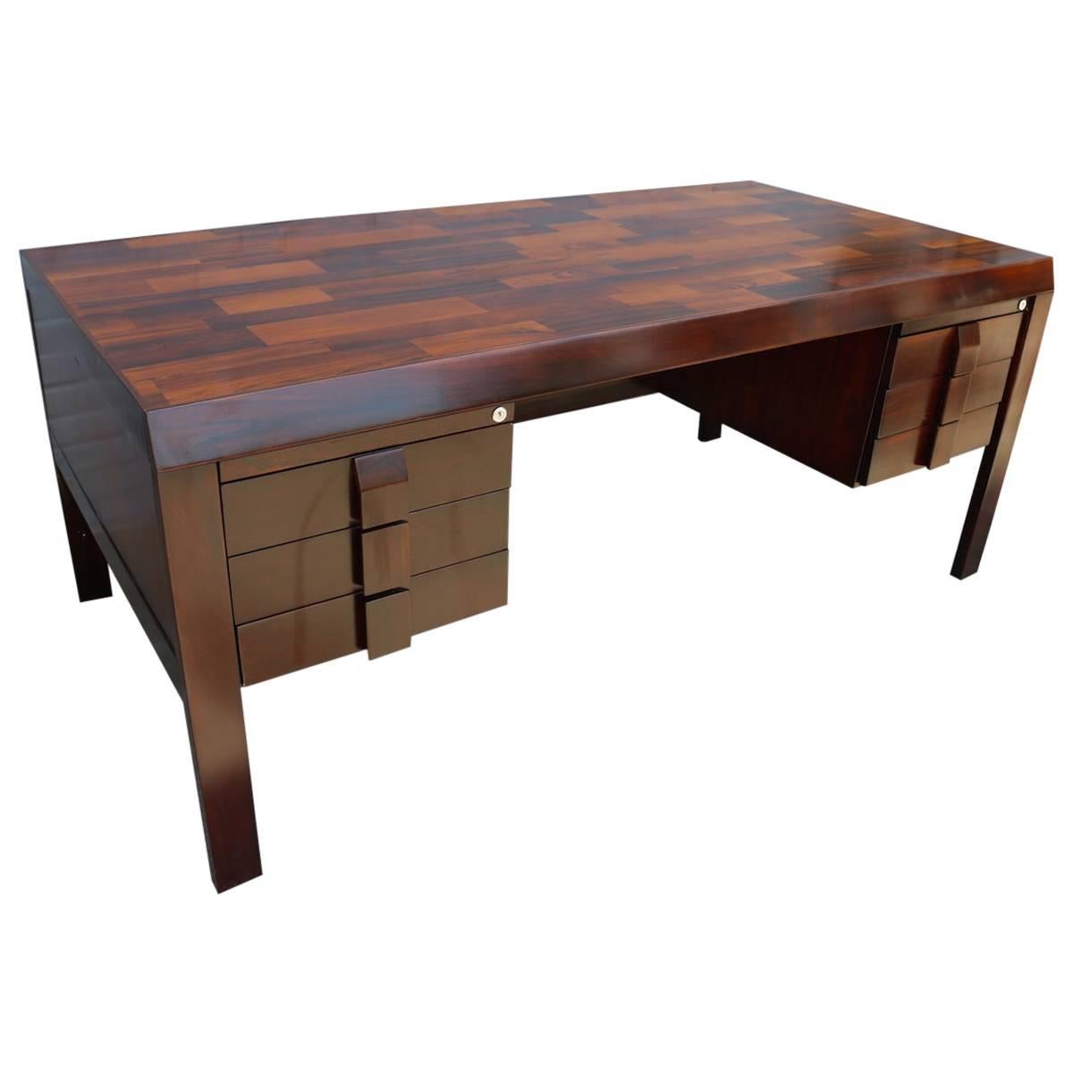 Parquet 1960s Brazilian Jacaranda Desk by Jean Gillon