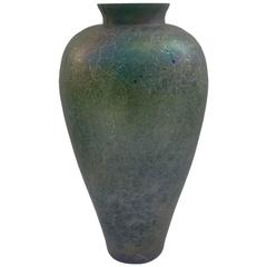 Exceptional Emerald Green Iridescent Scavo Vase, Murano, Italy