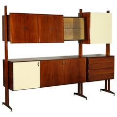 Retro Living Room Cabinet Mahogany Veneer Formica Glass Manufactured in Italy, 1950s