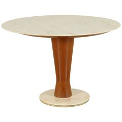 Elegant Mahogany and Marble Round Table Manufactured in Italy, 1950s