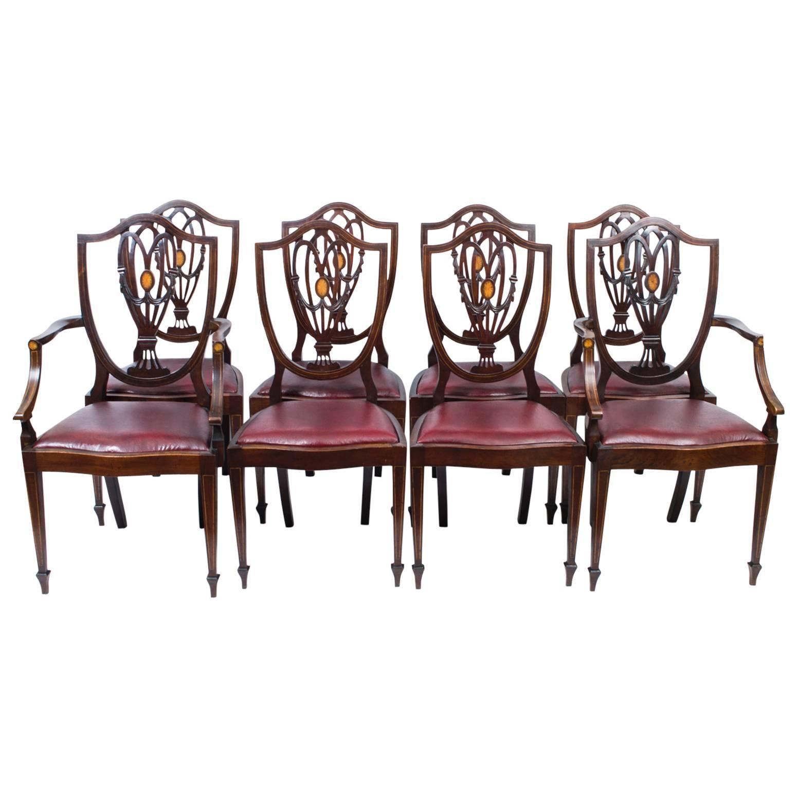 Antique Set of Eight English Hepplewhite Dining Chairs, circa 1900