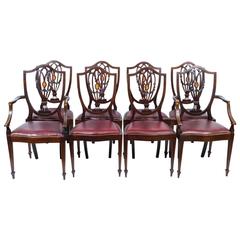 Antique Set of Eight English Hepplewhite Dining Chairs, circa 1900