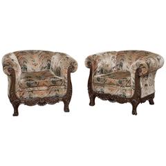 Pair of French Walnut Hand-Carved Louis XV Armchairs or Bergerès 4