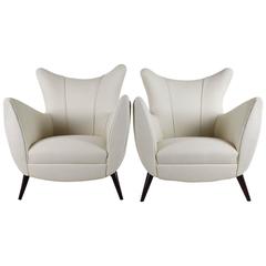 Pair of Armchairs in an Ivory Fabric by Maison Lelièvre, 1950