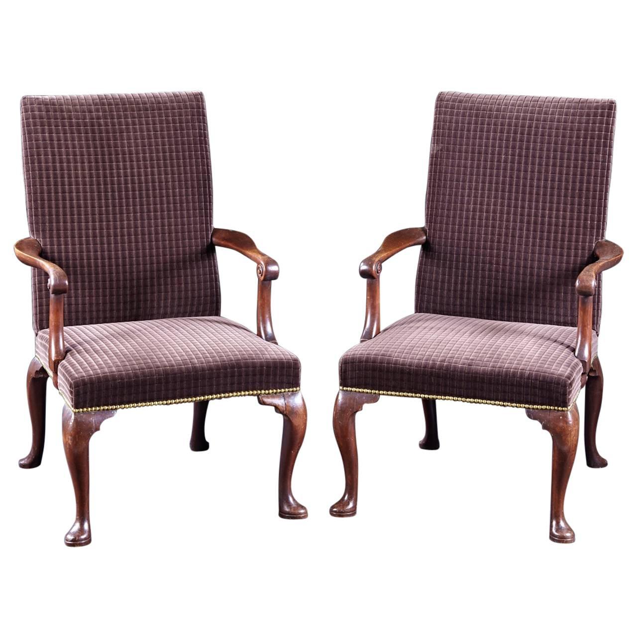Pair of 18th Century English George II Period Gainsborough Library Armchairs For Sale