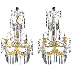 Very Fine Pair of English George III Period Ormolu and Crystal Wall Sconces