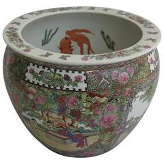 Vintage Large CHINESE Porcelain Fish Bowl or JARDINIE ̀RE, Famille Rose Mandarin, 20th C