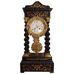 Napoleon III Clock with Inlayed Wood and Bronze Mounts