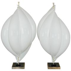 Matched Pair of Acrylic Petal Table Lamps by Rougier, 1970's