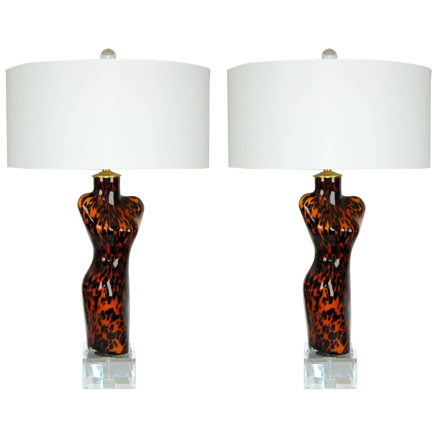Orange And Black Venus Murano Glass Lamps  For Sale