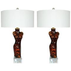 Orange And Black Venus Murano Glass Lamps 